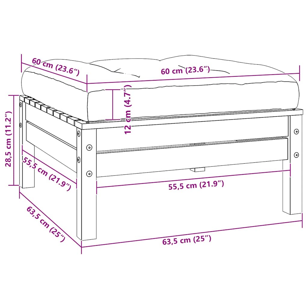 Set Divani da Giardino 3 pz con Cuscini Bianco Massello di Pino