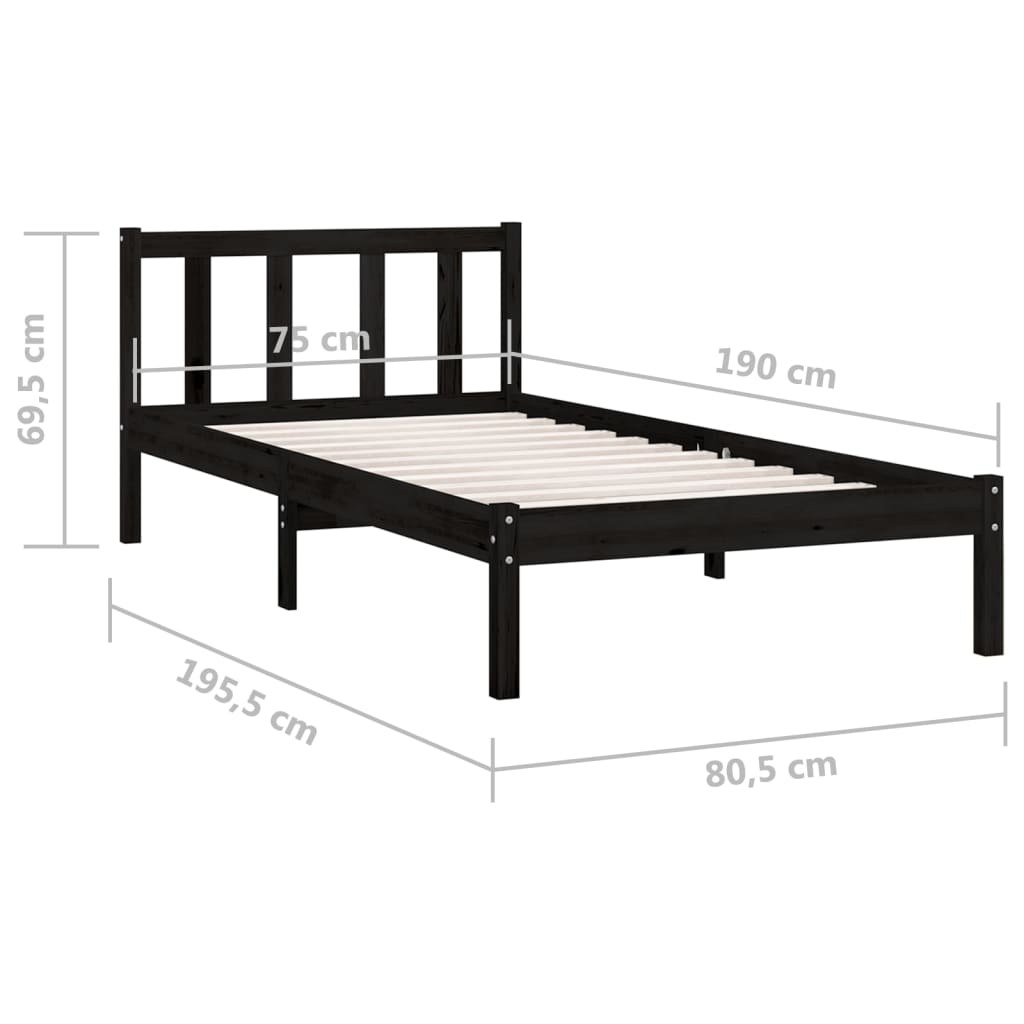 Giroletto in Legno Massello Nero 75x190 cm Small Single | homemem39