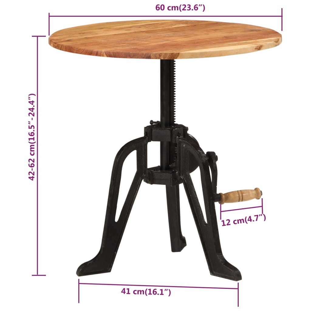 Tavolino 60x(42-62) cm in Legno Massello di Acacia e Ghisa - homemem39