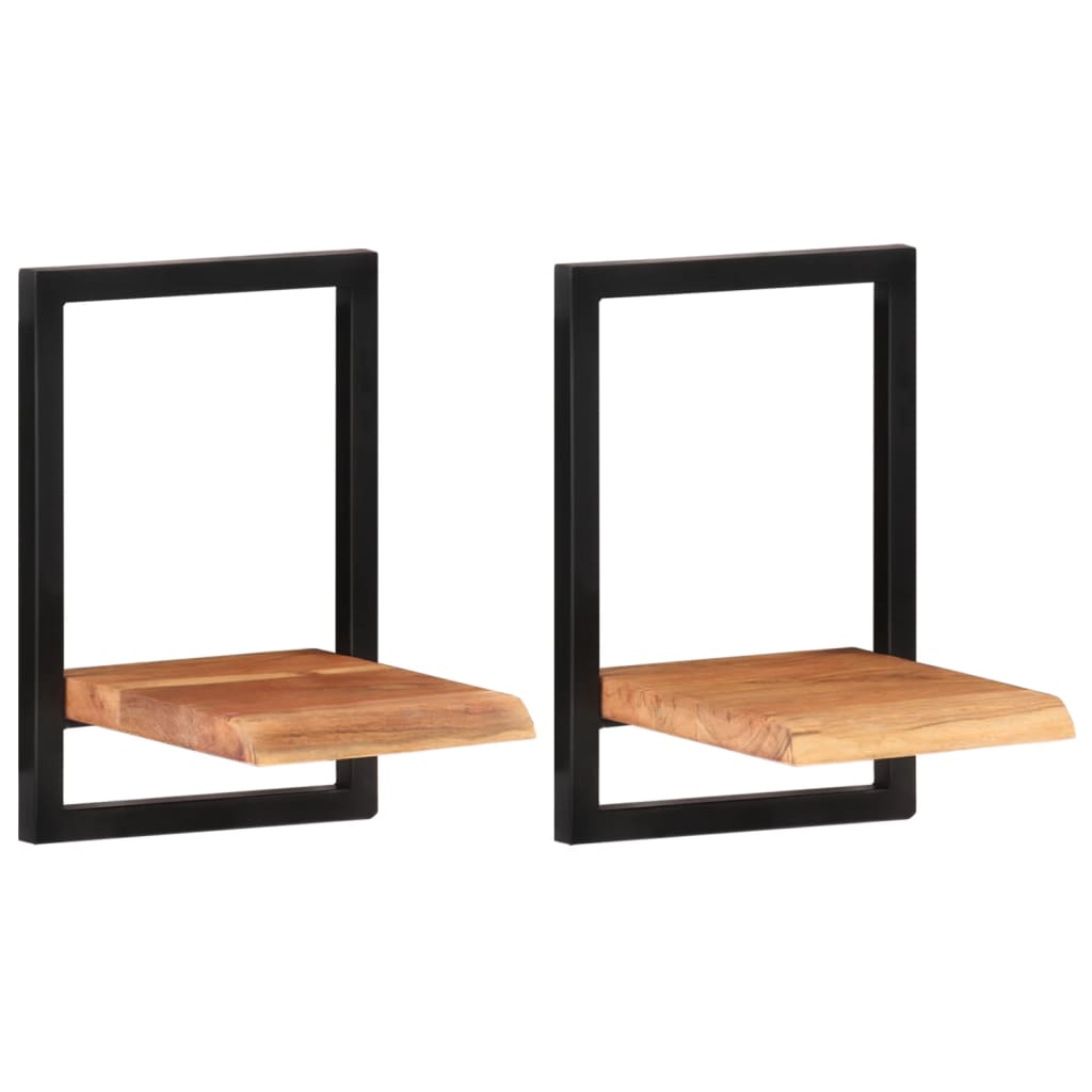 Mensole Parete 2 pz 25x25x35 cm Legno Massello Acacia e Acciaio | homemem39