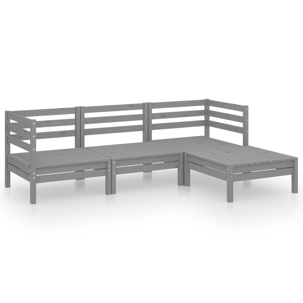 Set Salotto da Giardino 4 pz in Legno Massello di Pino Grigio - homemem39