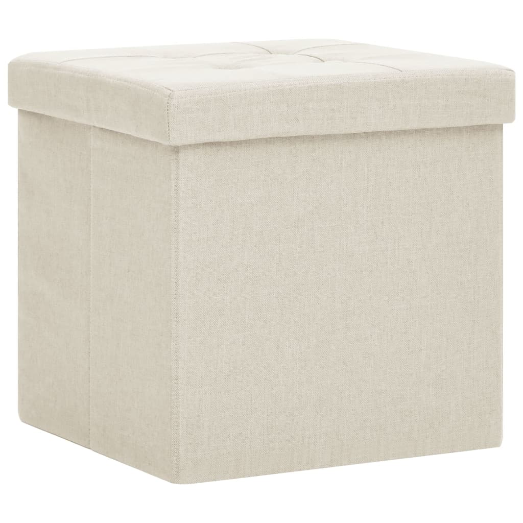 Sgabello con Contenitore Pieghevole Bianco Crema in Simil Lino - homemem39
