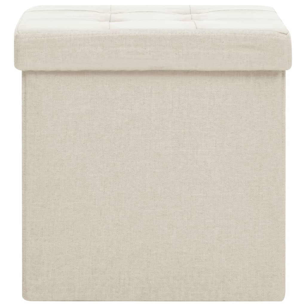 Sgabello con Contenitore Pieghevole Bianco Crema in Simil Lino - homemem39