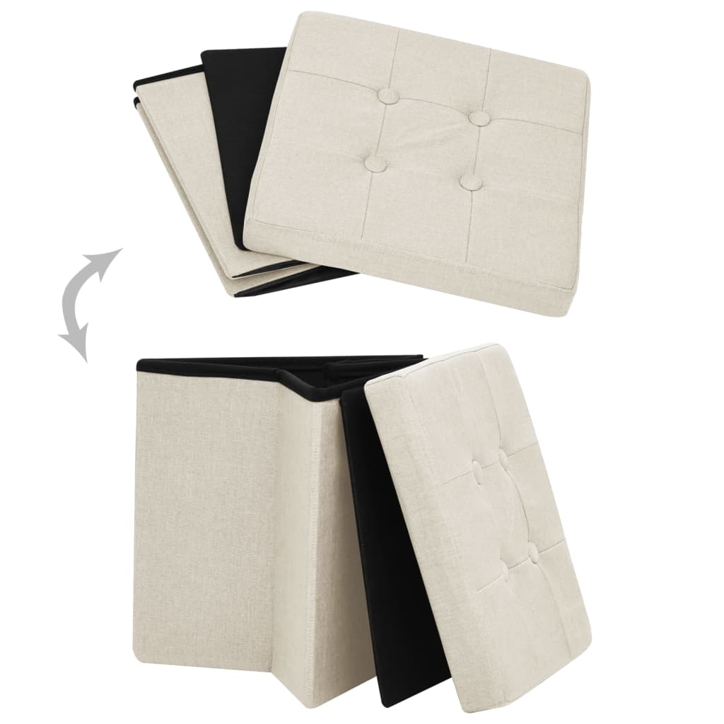 Sgabello con Contenitore Pieghevole Bianco Crema in Simil Lino - homemem39