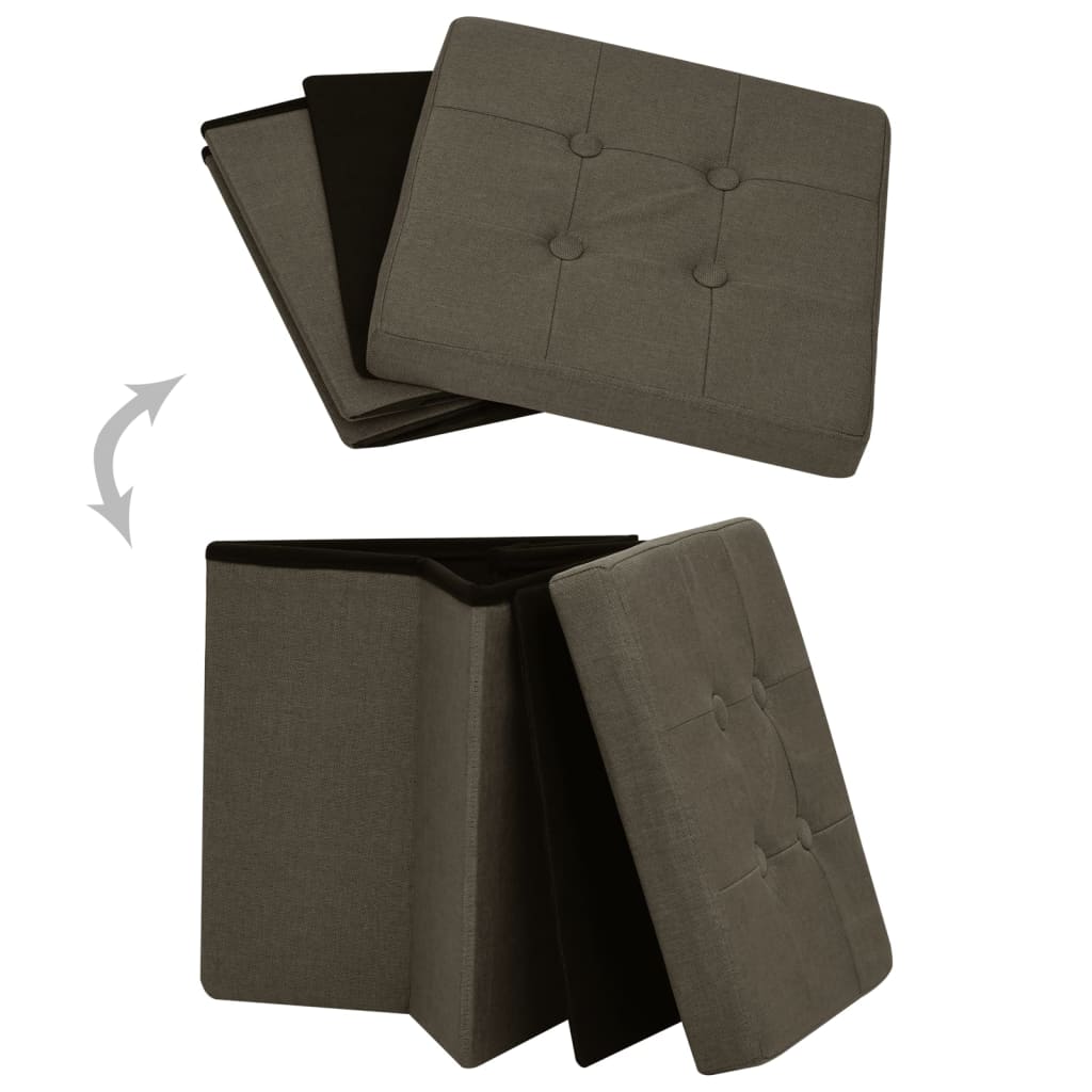 Sgabello con Contenitore Pieghevole Marrone Scuro in Simil Lino - homemem39