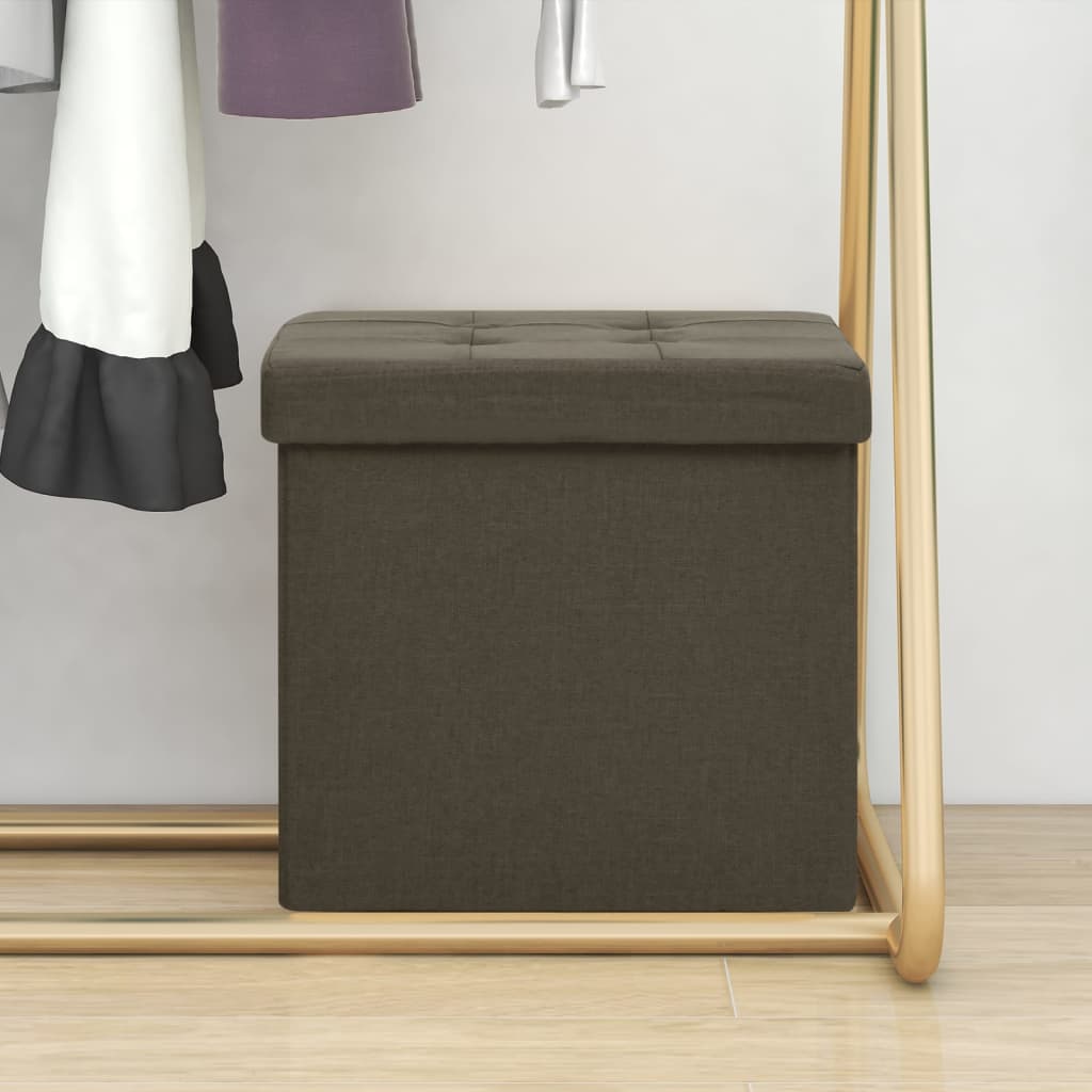 Sgabello con Contenitore Pieghevole Marrone Scuro in Simil Lino - homemem39