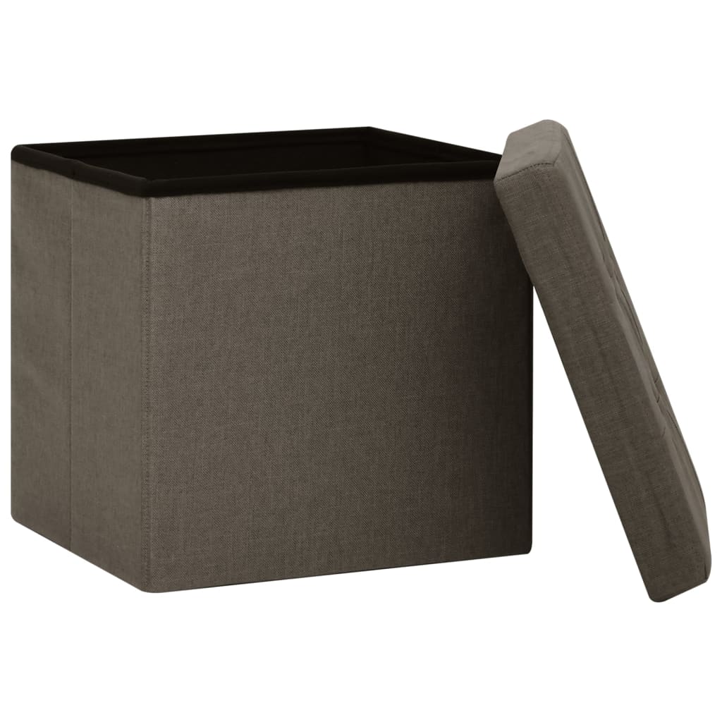 Pouf con Contenitore Pieghevoli 2 pz Marroni in Simil Lino - homemem39