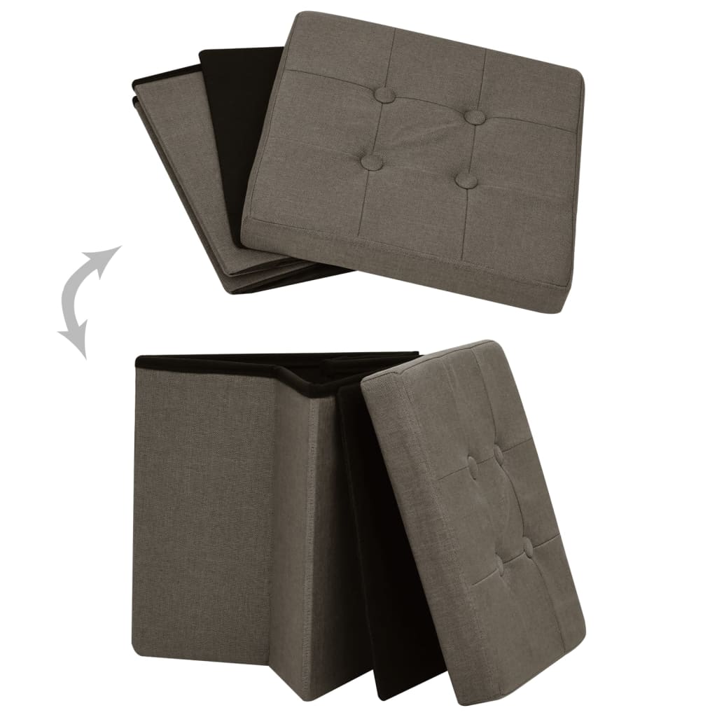 Pouf con Contenitore Pieghevoli 2 pz Marroni in Simil Lino - homemem39