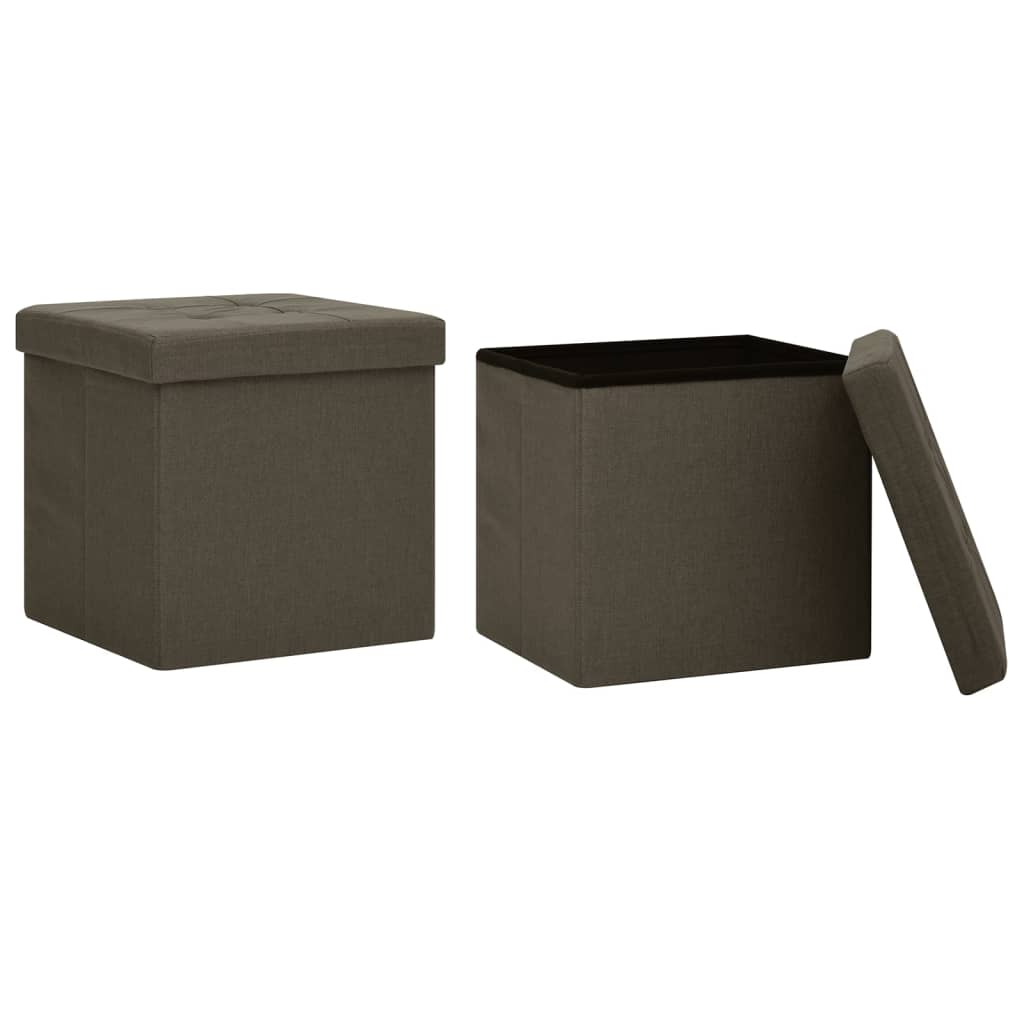 Pouf con Contenitore Pieghevoli 2pz Marrone Scuro in Simil Lino - homemem39