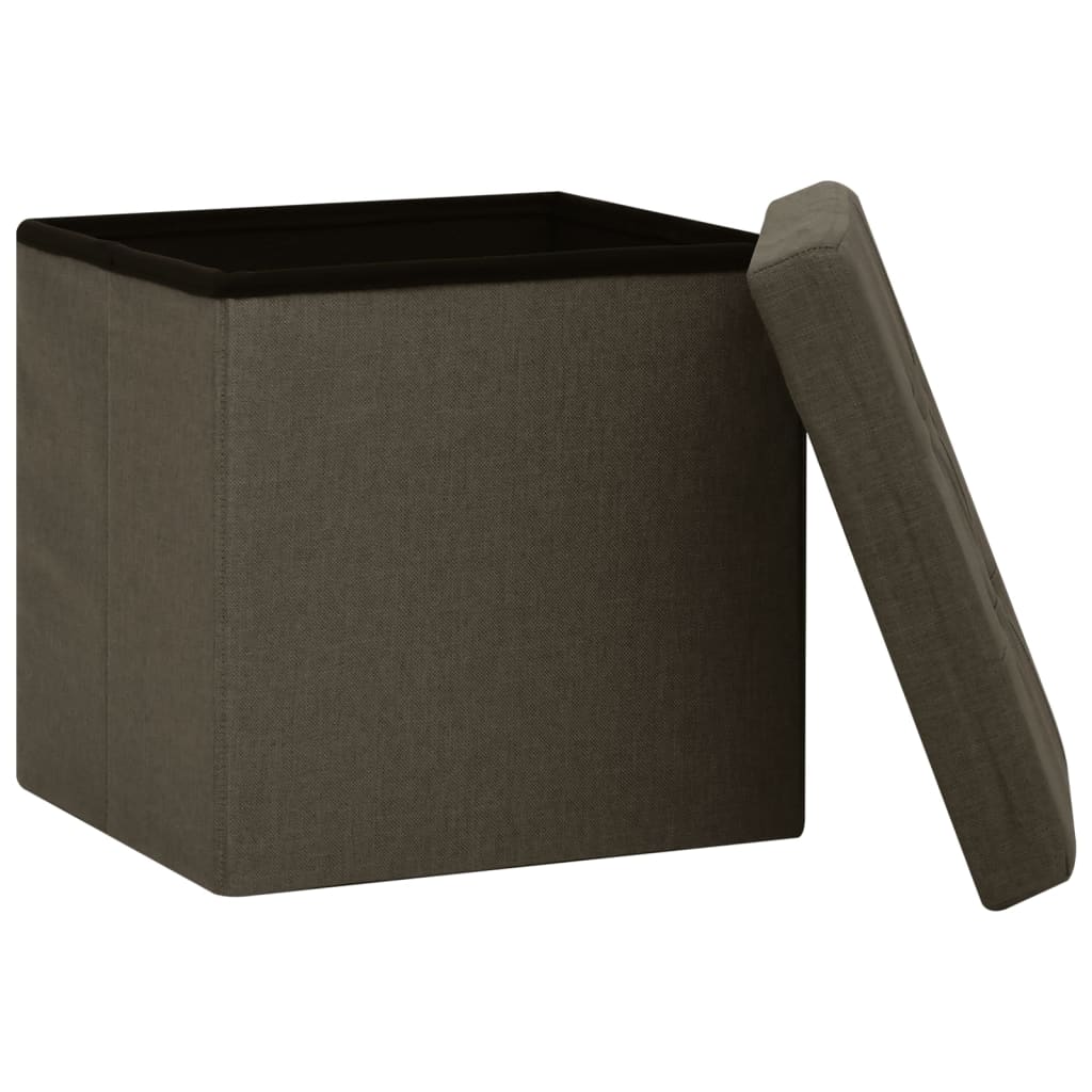 Pouf con Contenitore Pieghevoli 2pz Marrone Scuro in Simil Lino - homemem39