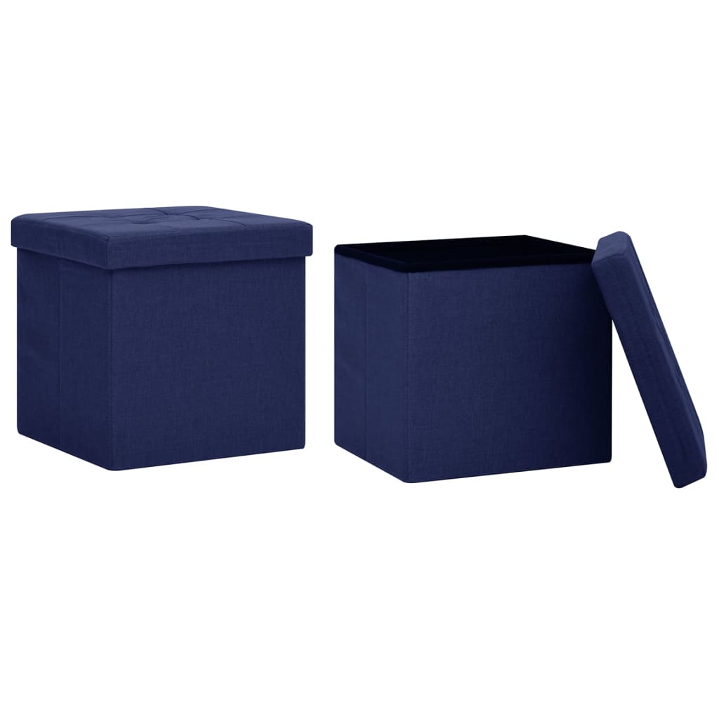 Sgabelli con Contenitore Pieghevoli 2 pz Blu in Simil Lino - homemem39