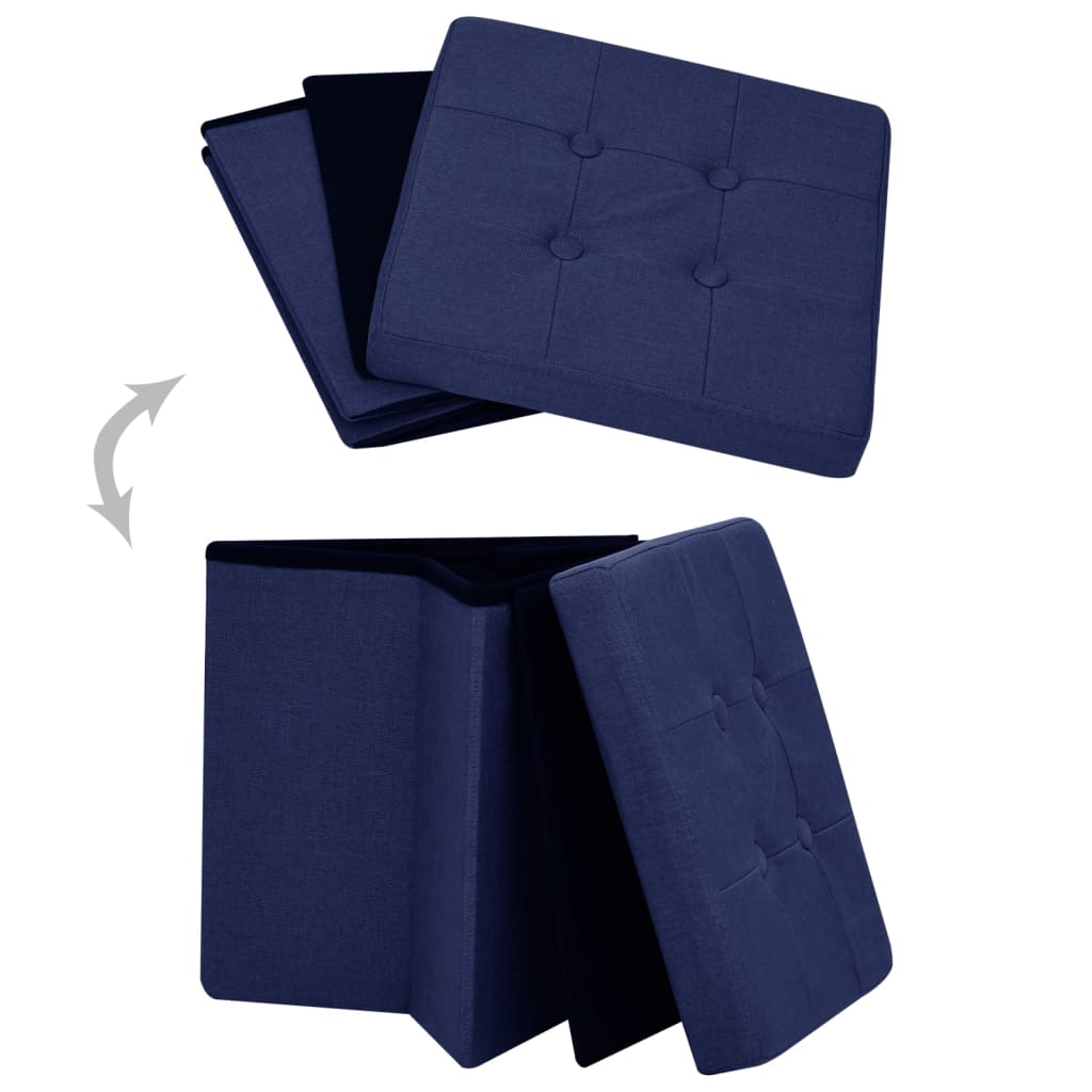 Sgabelli con Contenitore Pieghevoli 2 pz Blu in Simil Lino - homemem39