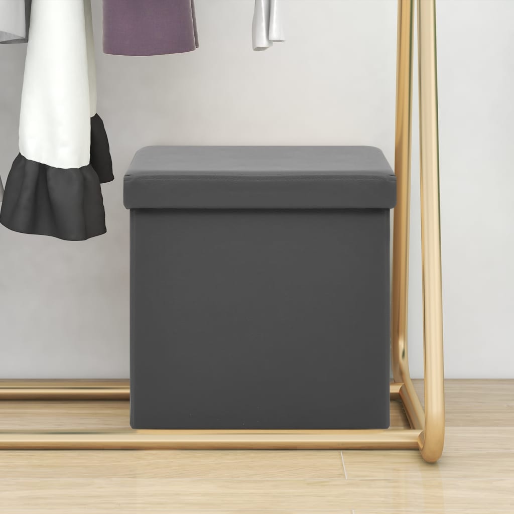 Sgabello con Contenitore Pieghevole Grigio in PVC - homemem39