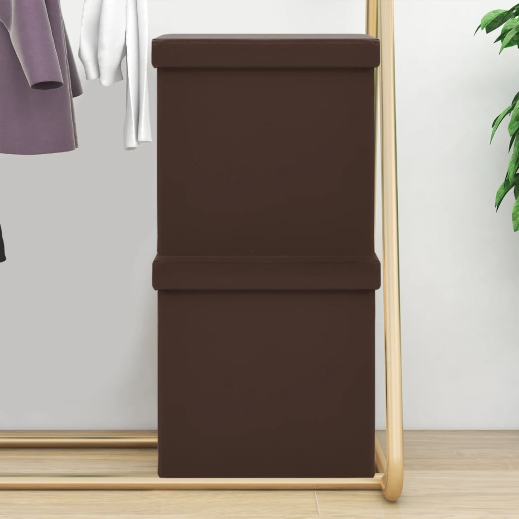 Sgabelli con Contenitore Pieghevoli 2 pz Marroni in PVC - homemem39
