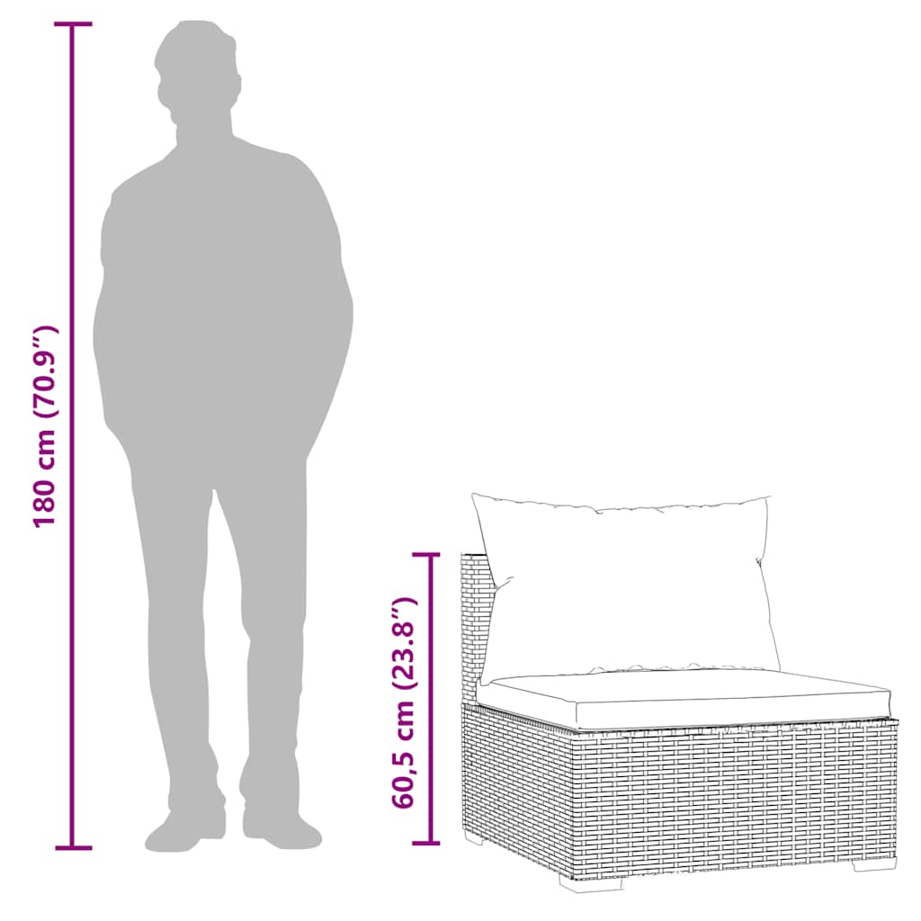 Divano Centrale da Giardino con Cuscini in Polyrattan Nero | homemem39