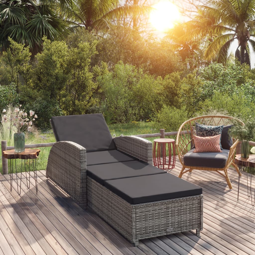 Lettino Prendisole con Cuscino Grigio Scuro Polyrattan Grigio - homemem39