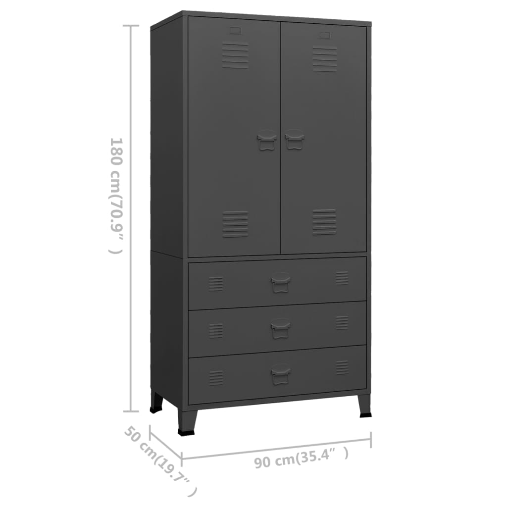 Armadio Antracite Industriale 90x50x180 cm in Metallo - homemem39