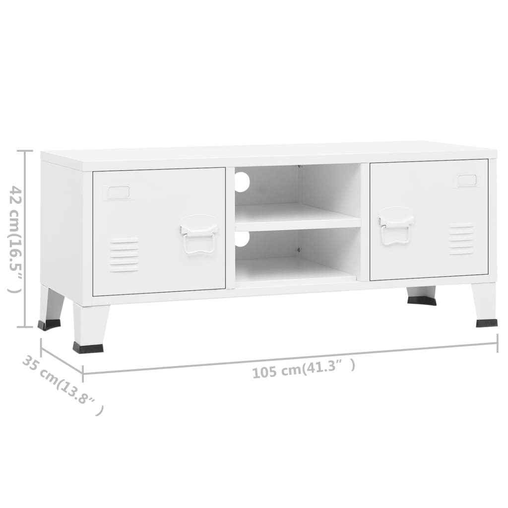 Mobile TV Industriale Bianco 105x35x42 cm in Metallo