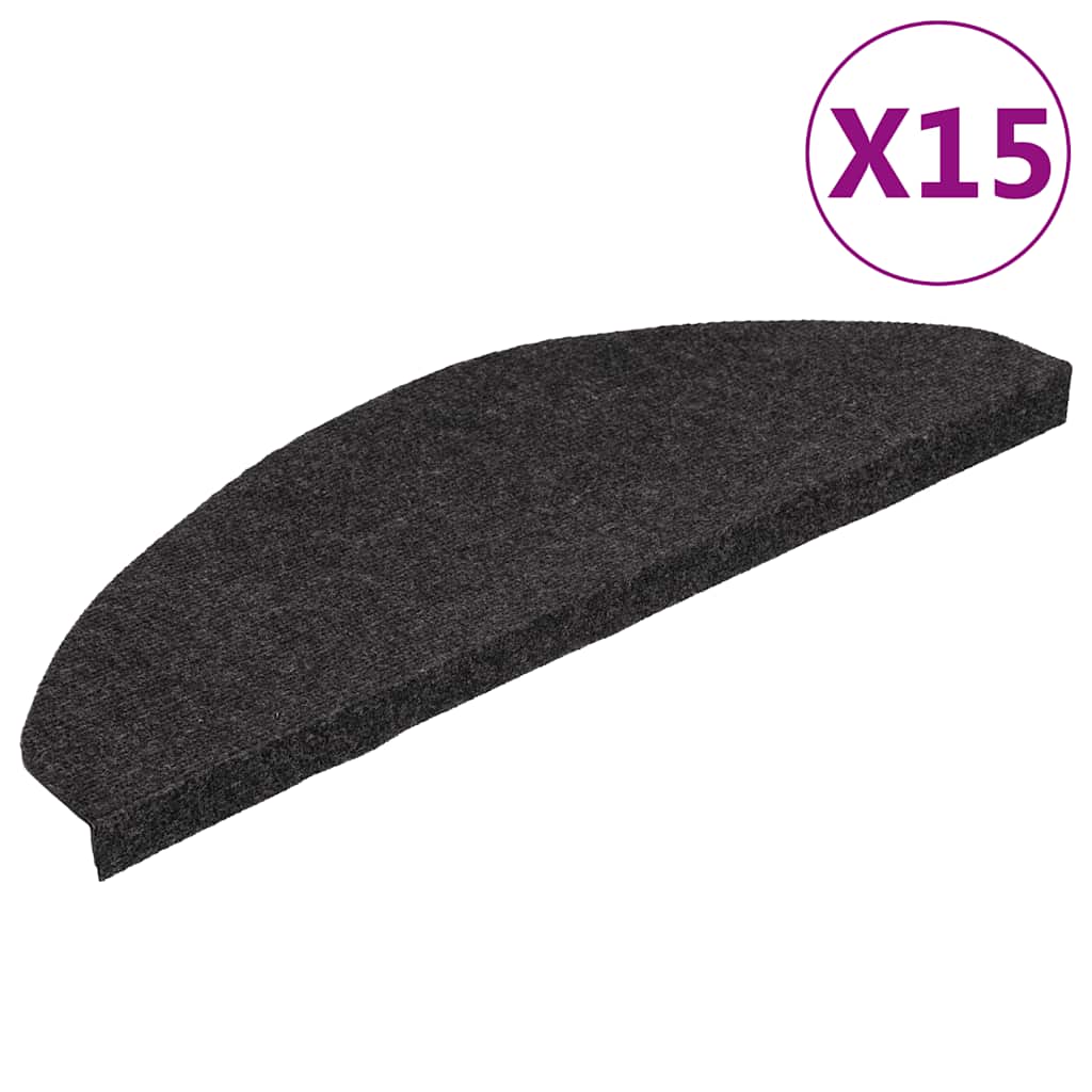 Self-Adhesive Mats for Stairs 15 pcs 65x22.5x3.5 cm Black