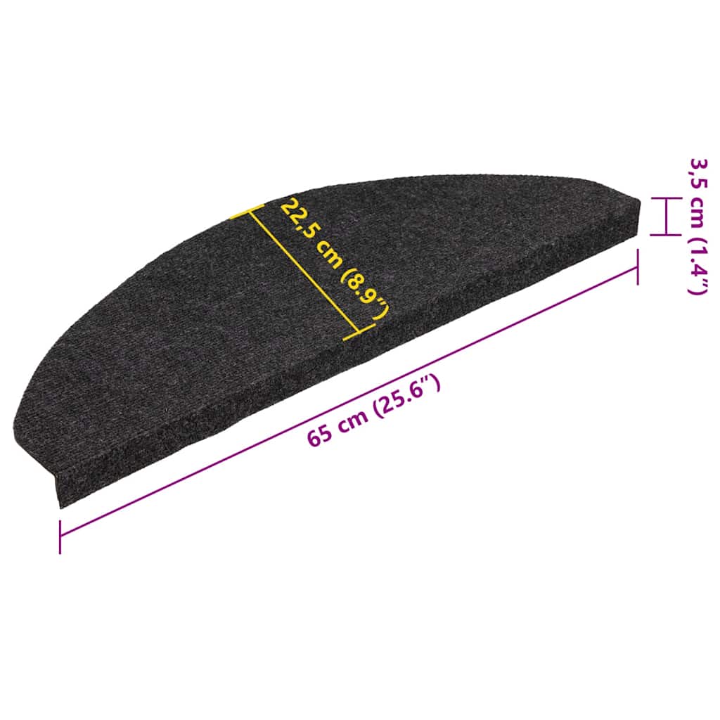 Self-Adhesive Mats for Stairs 15 pcs 65x22.5x3.5 cm Black