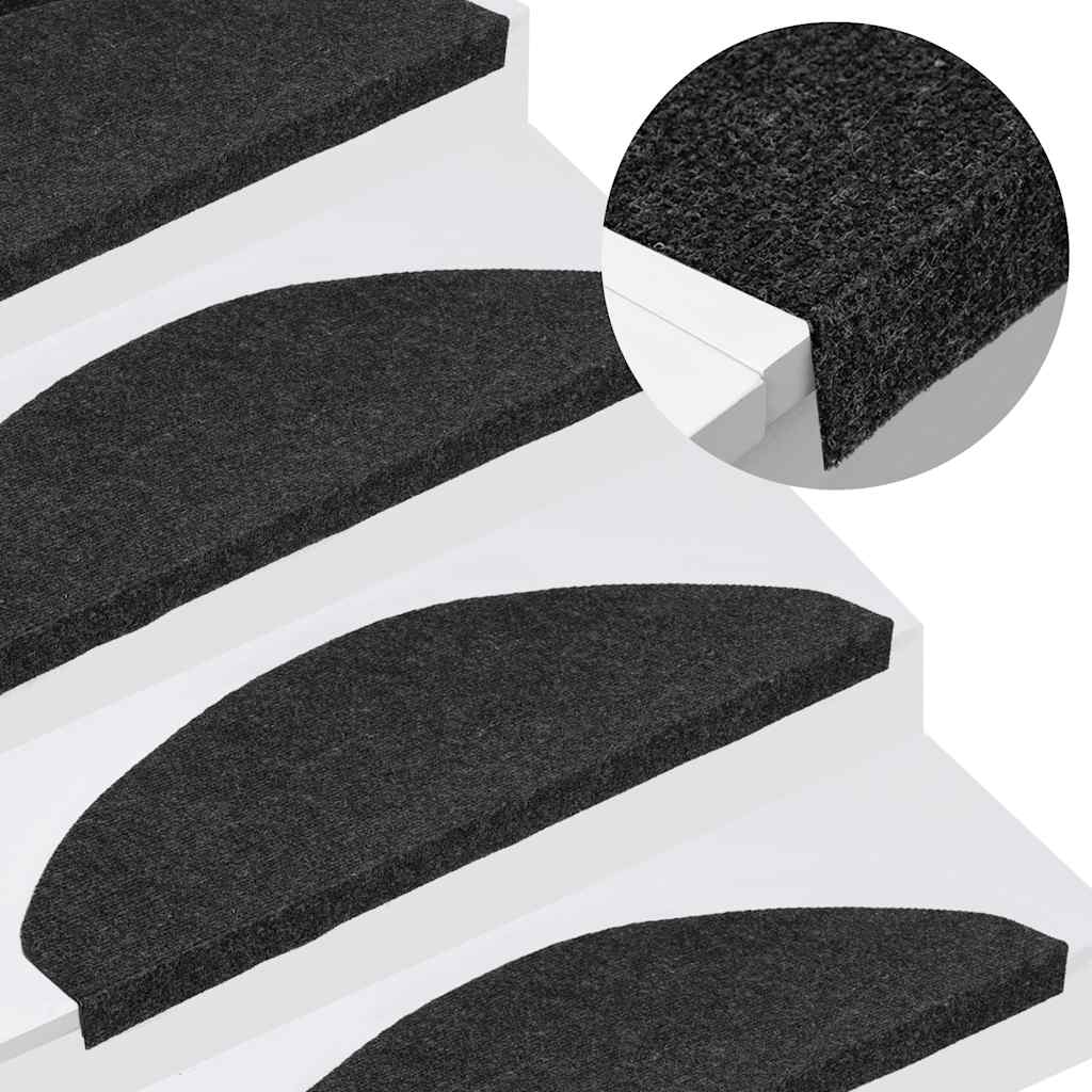 Self-Adhesive Mats for Stairs 15 pcs 65x22.5x3.5 cm Black