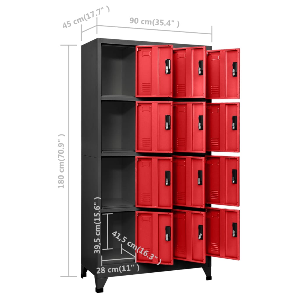Armadietto con Serratura Antracite e Rosso 90x45x180cm Acciaio - homemem39