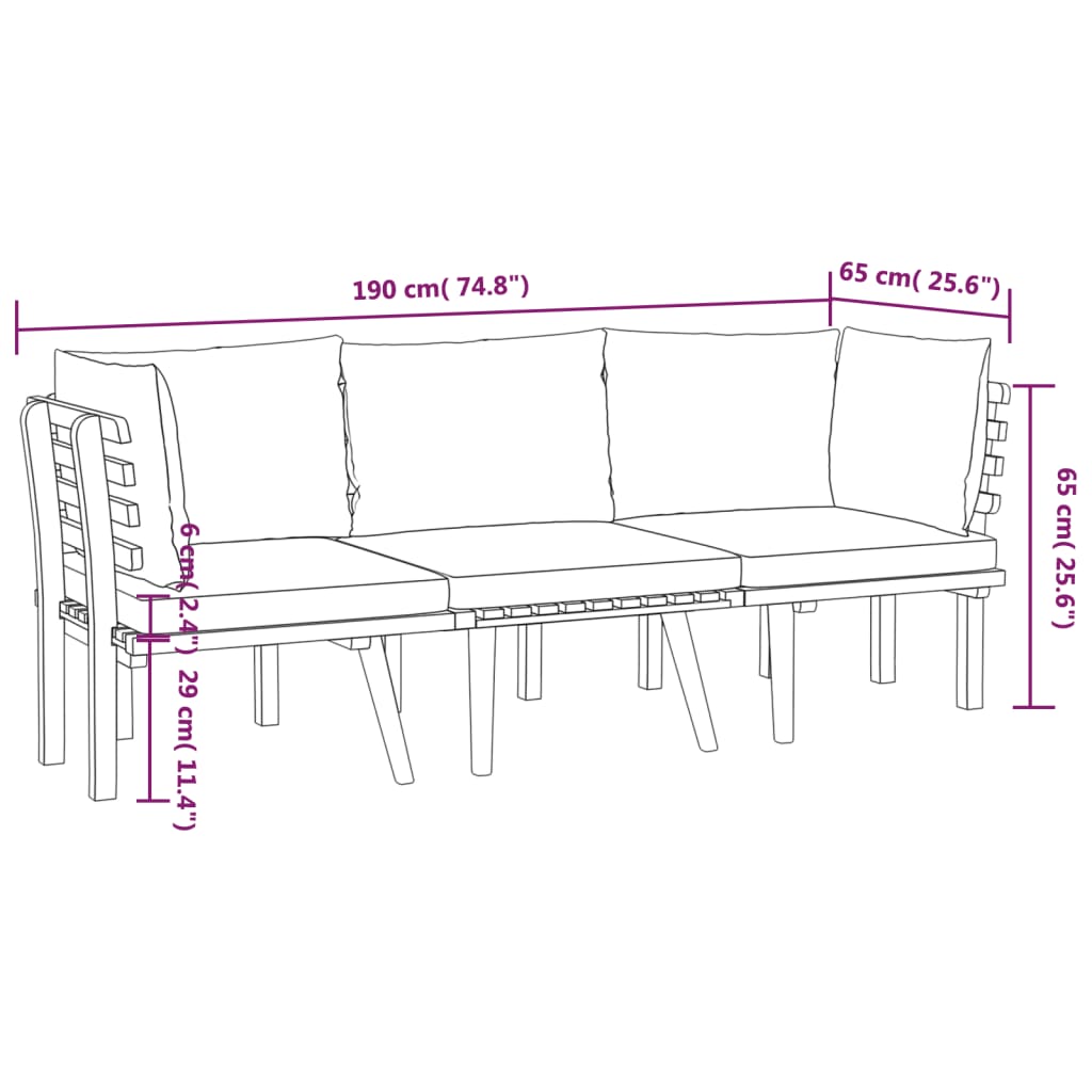 Set Divani da Giardino 3 pz con Cuscini in Massello di Acacia | homemem39