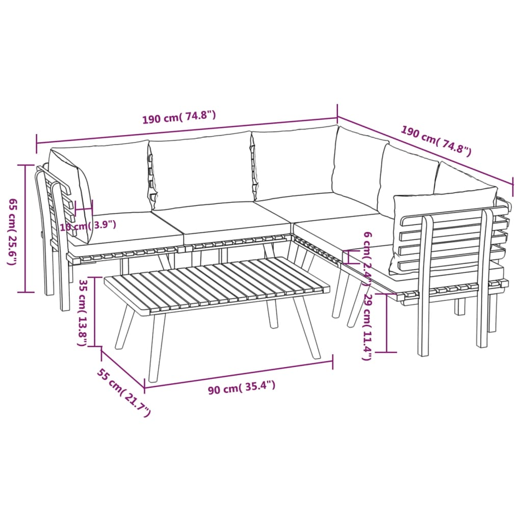 Set Divani da Giardino 6 pz con Cuscini in Massello di Acacia | homemem39