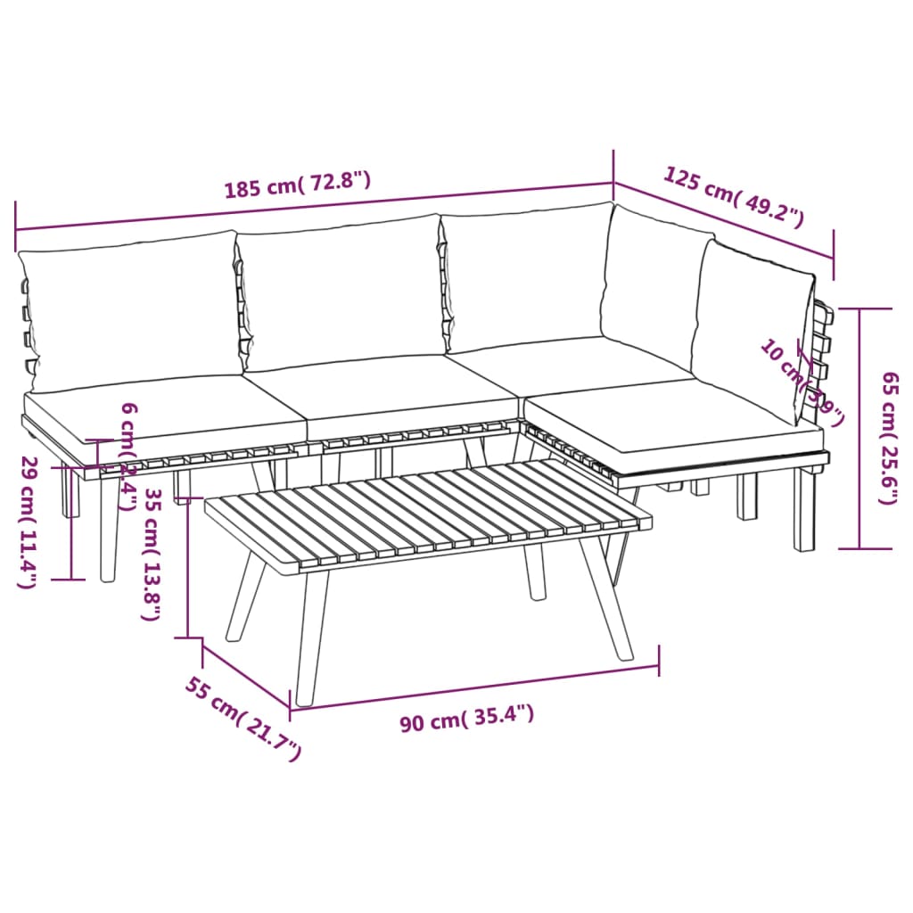 Set Divani da Giardino 5 pz con Cuscini in Massello di Acacia | homemem39