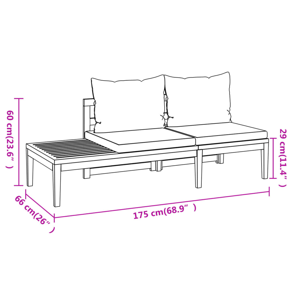 Set Divani Giardino 3 pz con Cuscini Grigio Scuro Legno Acacia | homemem39