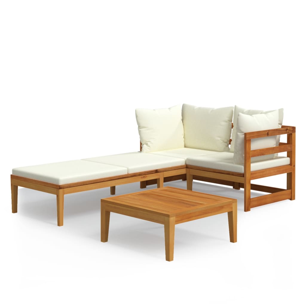 Set Divani Giardino 3 pz Cuscini Bianco Crema in Legno d'Acacia