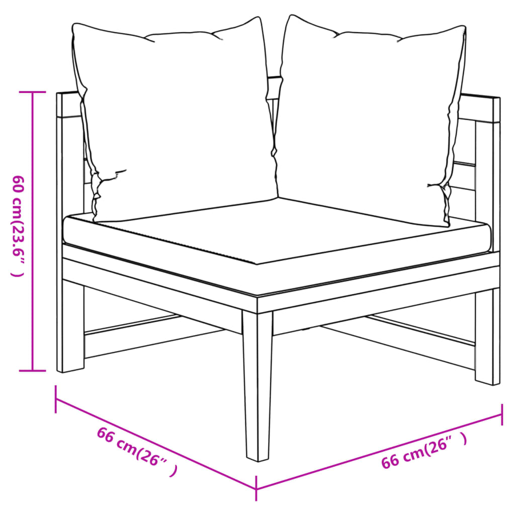 Set Divani Giardino 3 pz Cuscini Bianco Crema in Legno d'Acacia