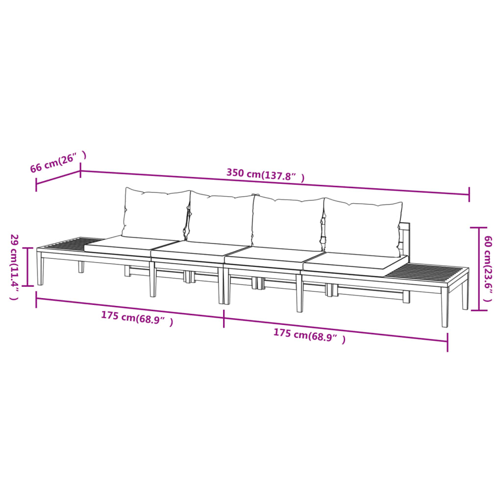 Panche da Giardino con Cuscini Grigio Scuro 2pz Legno di Acacia | homemem39