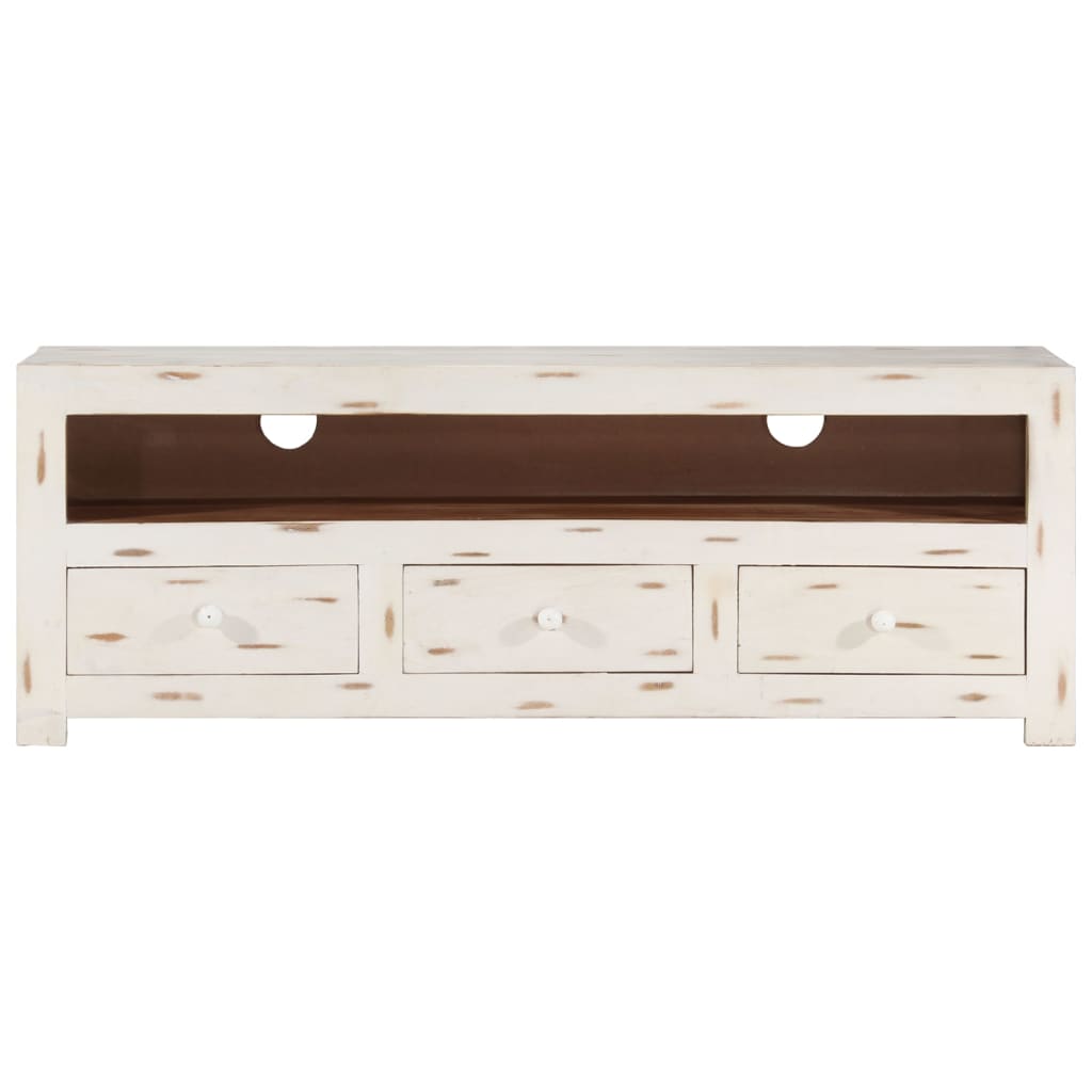 Mobile TV in Legno Massello di Acacia 110x30x40 cm Bianco - homemem39