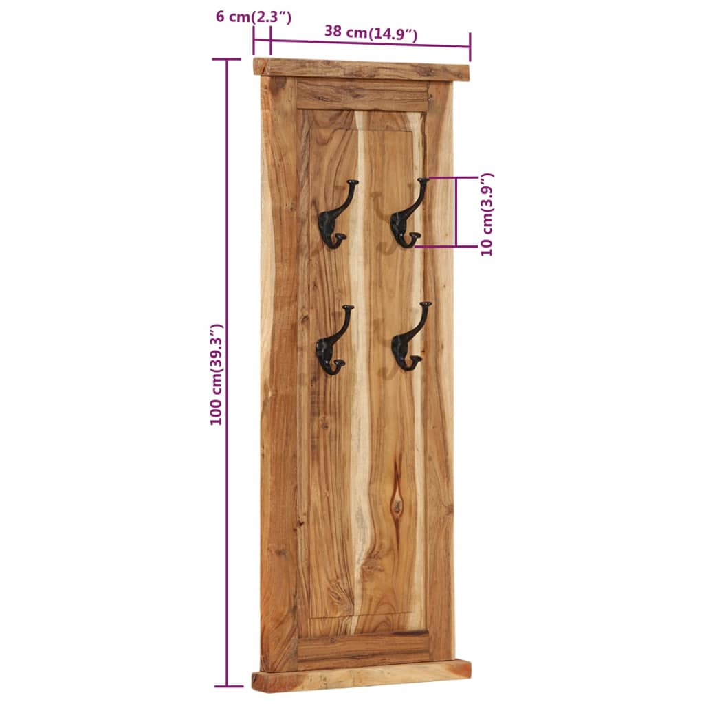 Appendiabiti 2 pz in Legno Massello di Acacia 38x100 cm - homemem39