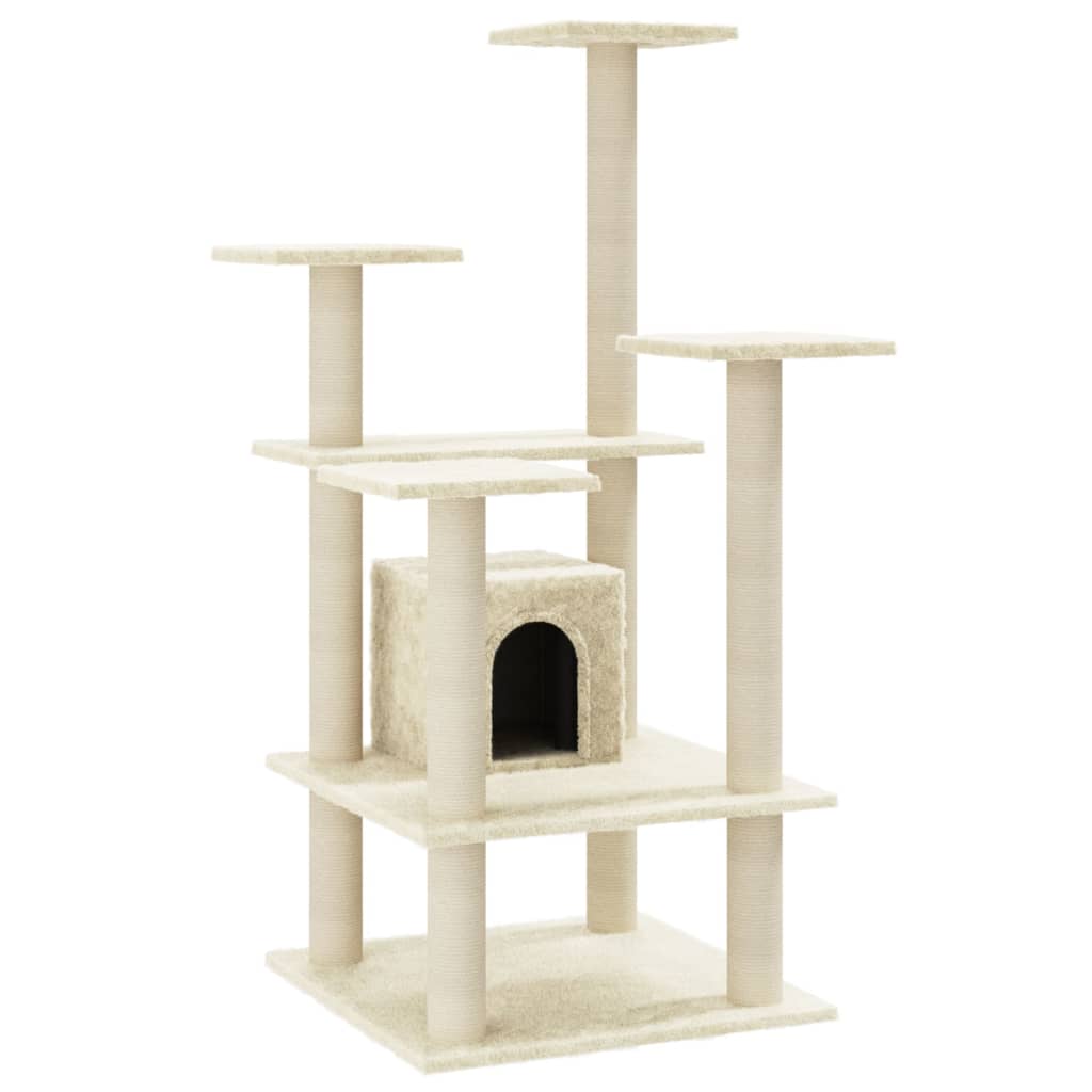 Albero per Gatti con Pali Tiragraffi in Sisal Crema 110 cm - homemem39