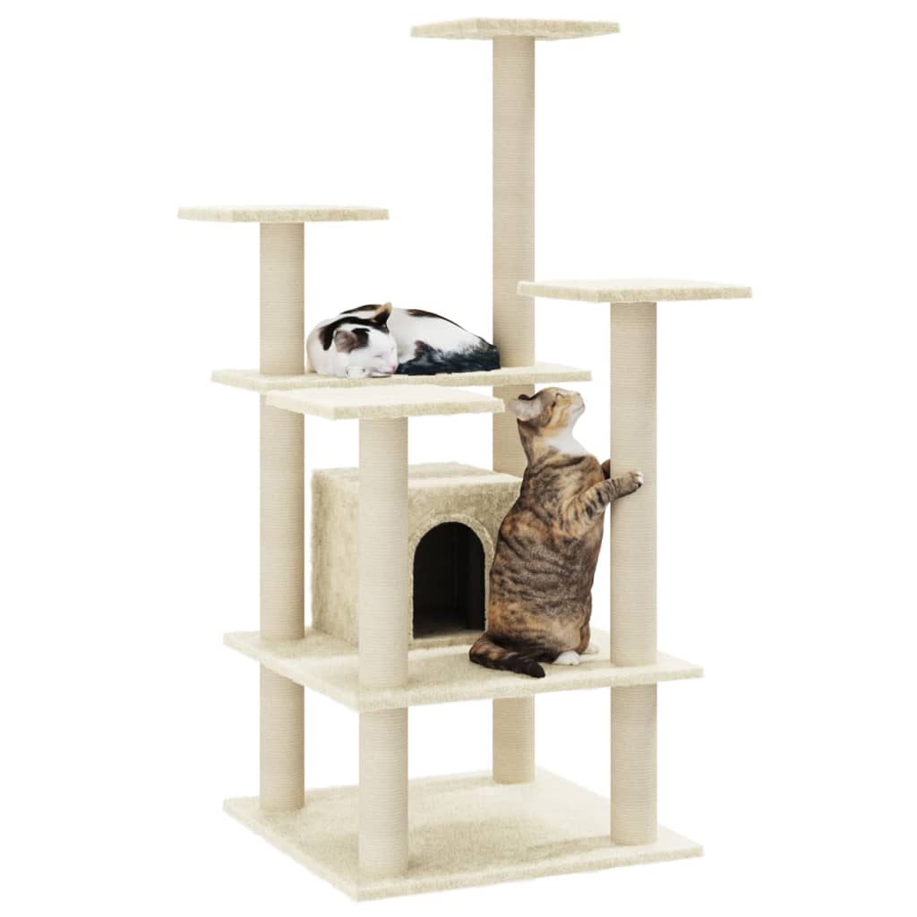Albero per Gatti con Pali Tiragraffi in Sisal Crema 110 cm - homemem39