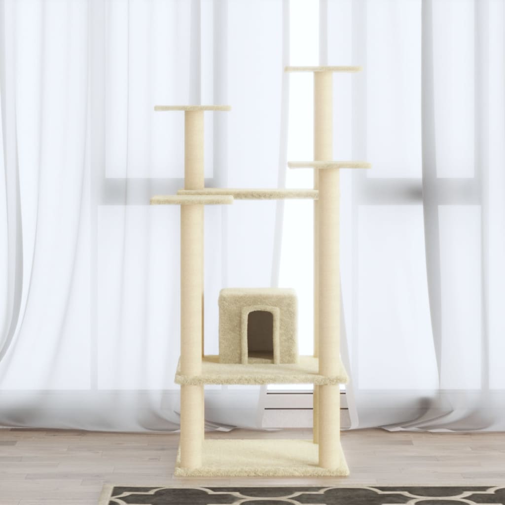 Albero per Gatti con Pali Tiragraffi in Sisal Crema 110 cm - homemem39