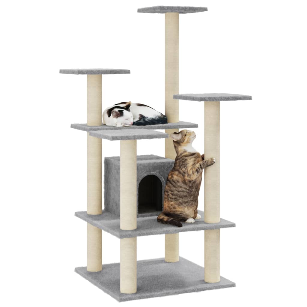Albero per Gatti con Tiragraffi in Sisal Grigio Chiaro 110 cm - homemem39