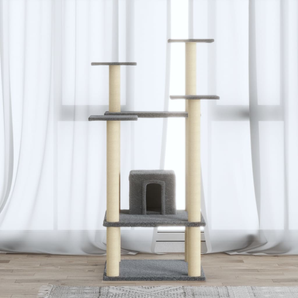 Albero per Gatti con Tiragraffi in Sisal Grigio Chiaro 110 cm - homemem39