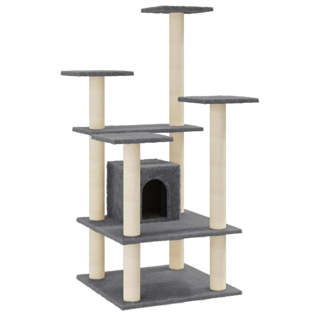 Albero per Gatti con Tiragraffi in Sisal Grigio Scuro 110 cm - homemem39
