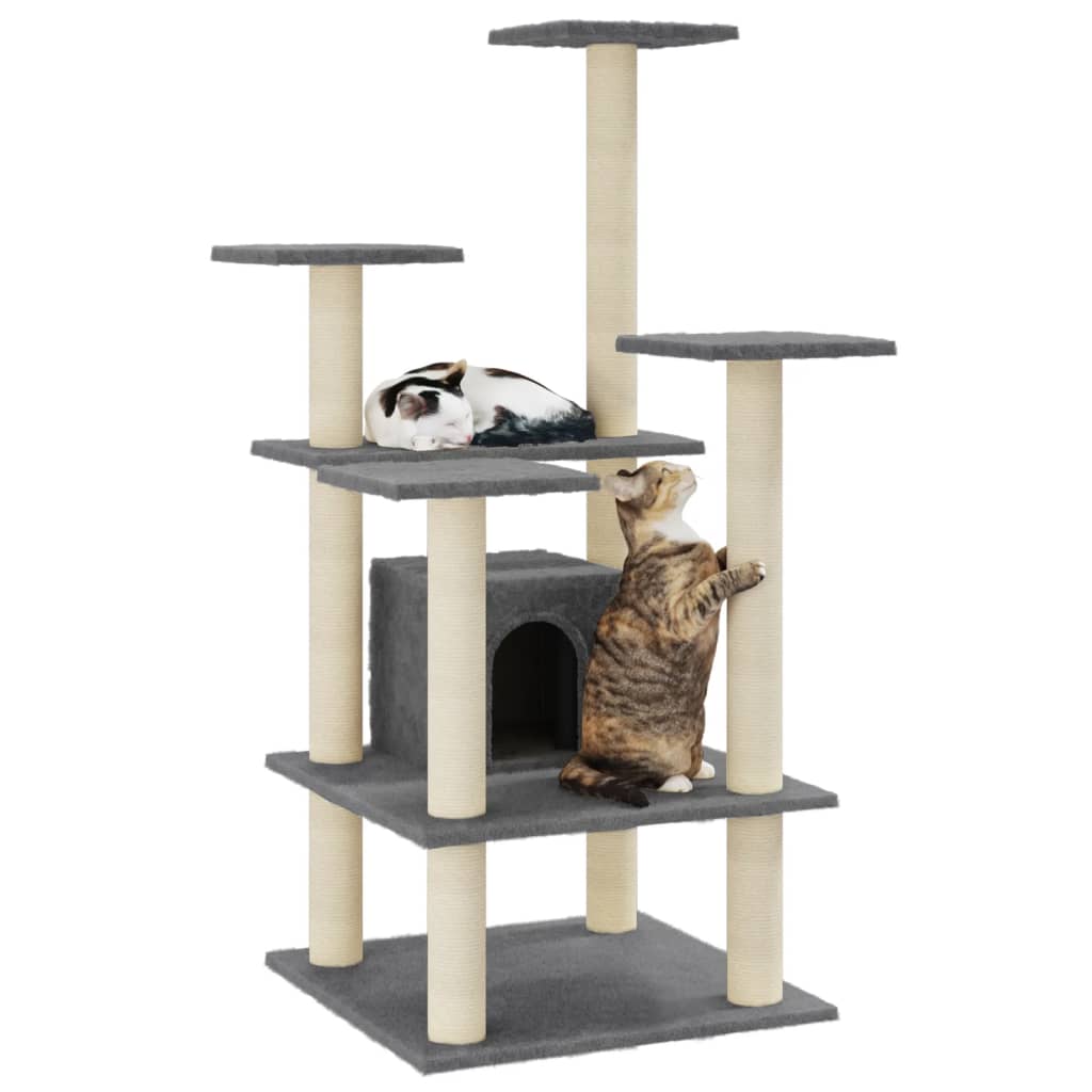 Albero per Gatti con Tiragraffi in Sisal Grigio Scuro 110 cm - homemem39