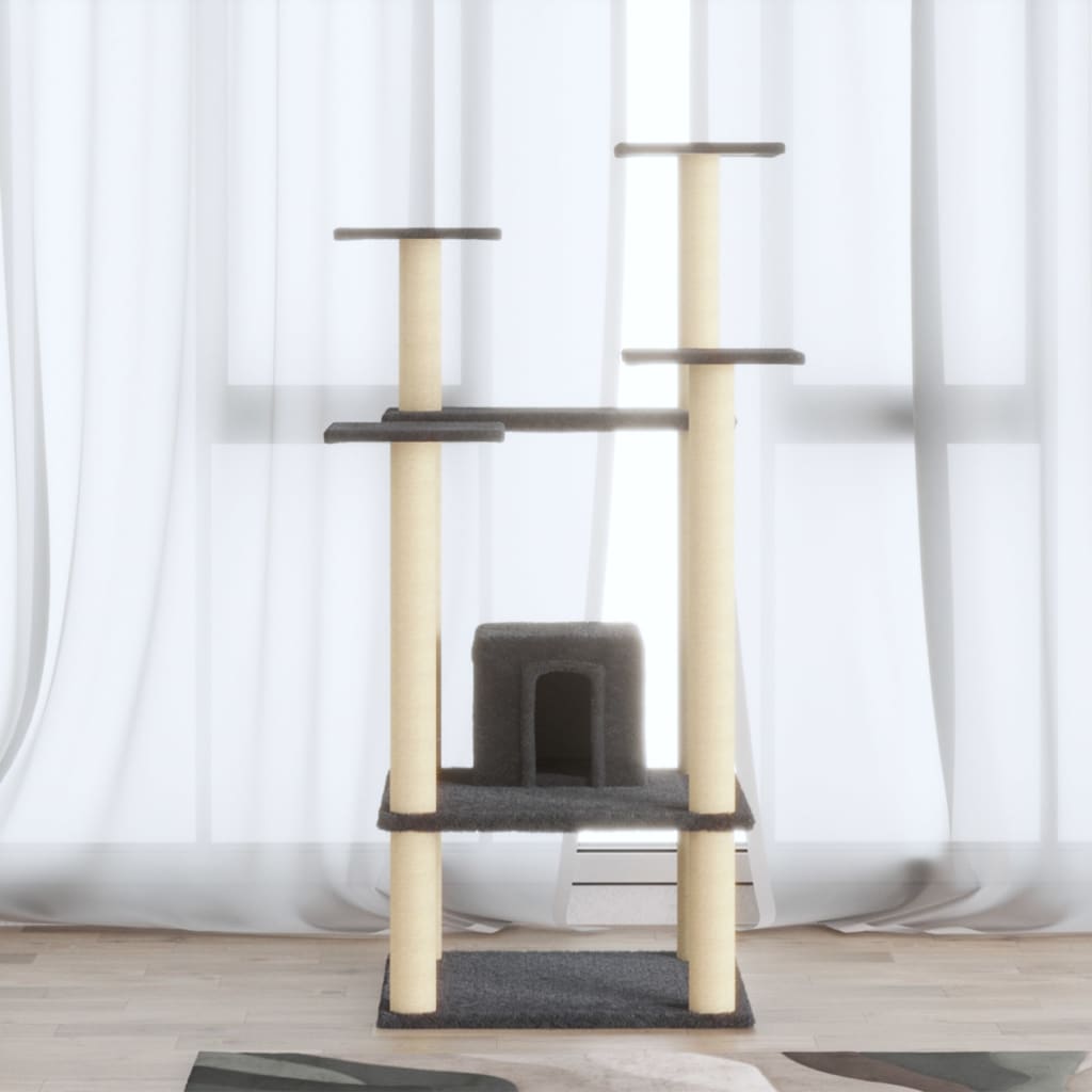 Albero per Gatti con Tiragraffi in Sisal Grigio Scuro 110 cm - homemem39