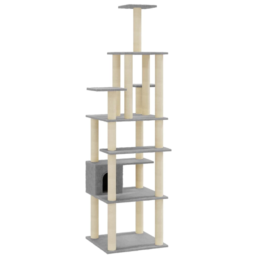 Albero per Gatti con Tiragraffi in Sisal Grigio Chiaro 183 cm - homemem39