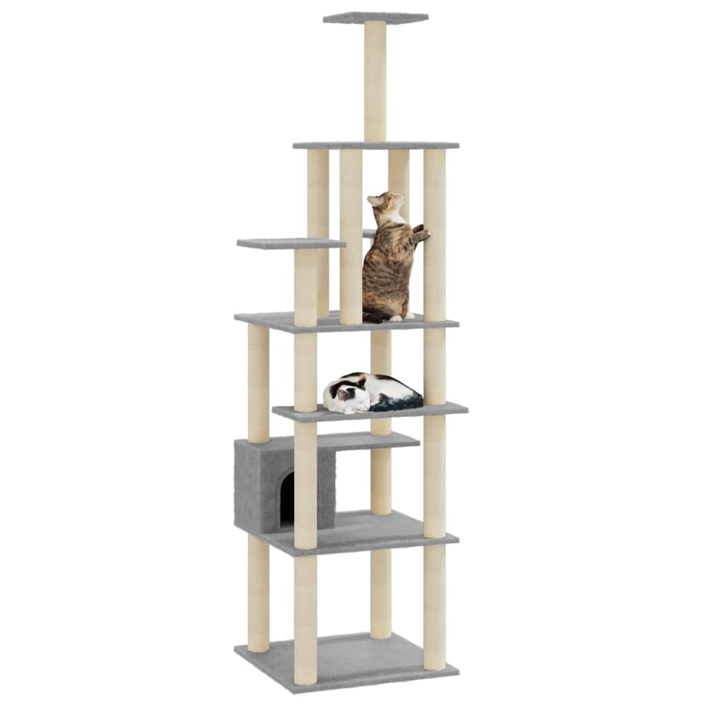 Albero per Gatti con Tiragraffi in Sisal Grigio Chiaro 183 cm - homemem39