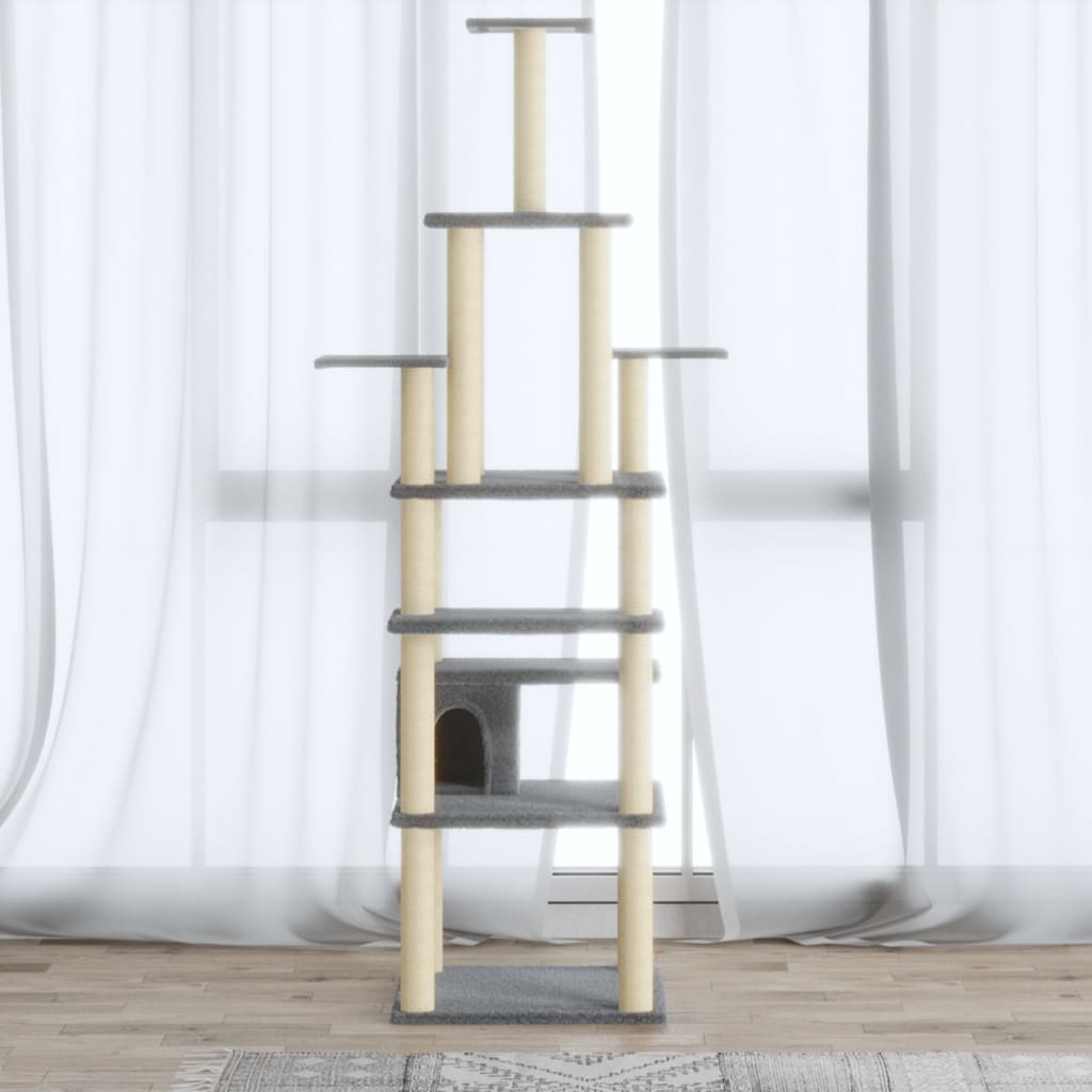 Albero per Gatti con Tiragraffi in Sisal Grigio Chiaro 183 cm - homemem39