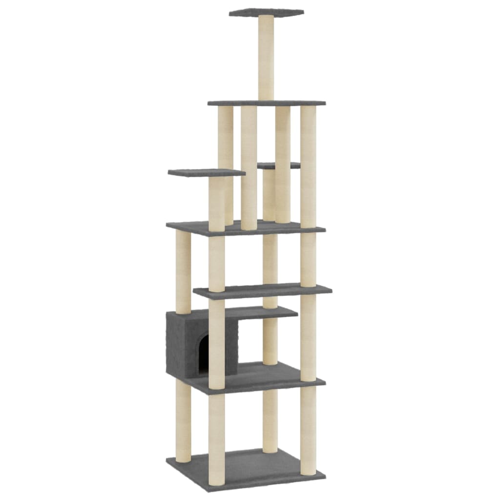 Albero per Gatti con Tiragraffi in Sisal Grigio Scuro 183 cm - homemem39