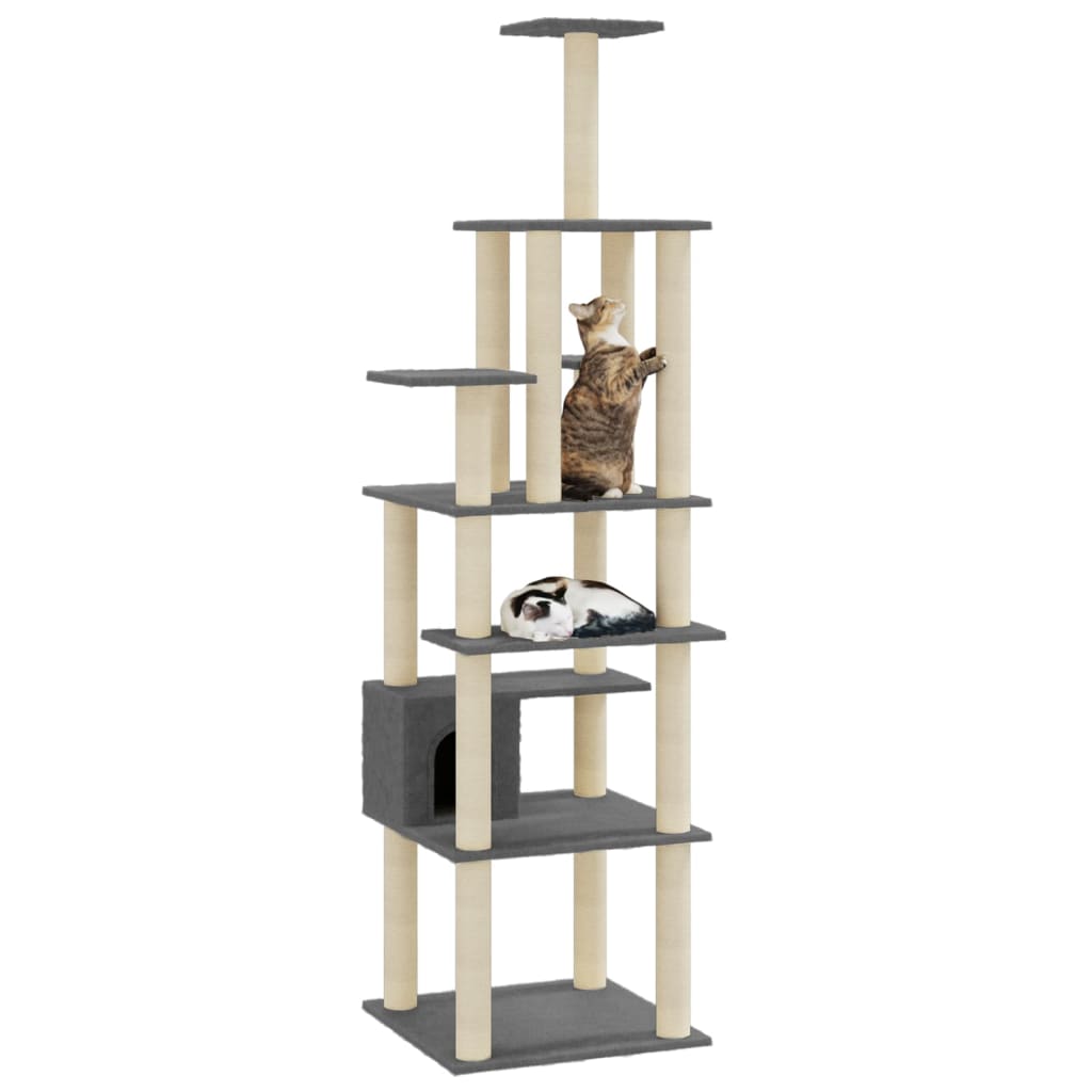Albero per Gatti con Tiragraffi in Sisal Grigio Scuro 183 cm - homemem39