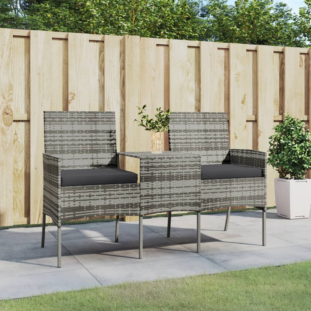 Divano da Giardino 2 Posti con Tavolino in Polyrattan Antracite - homemem39