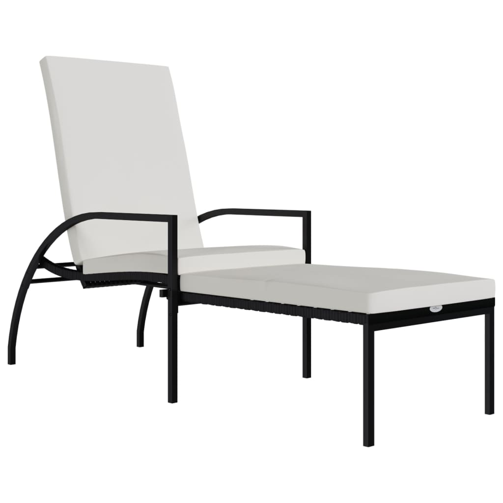 Sun Lounger with Footrest in Black PE Rattan